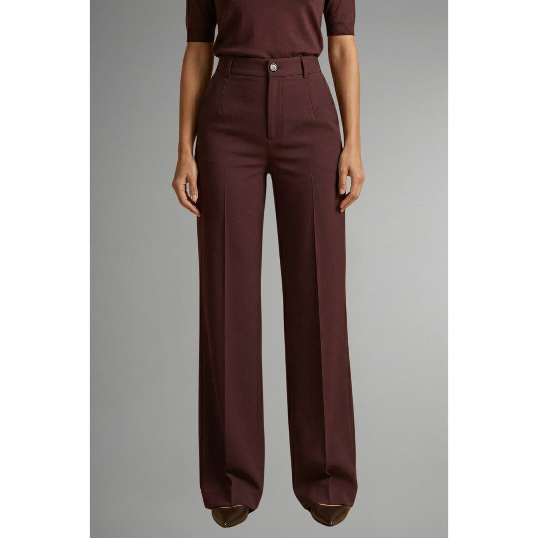 Woman wearing the Rafaela women's straight-leg pants, side view