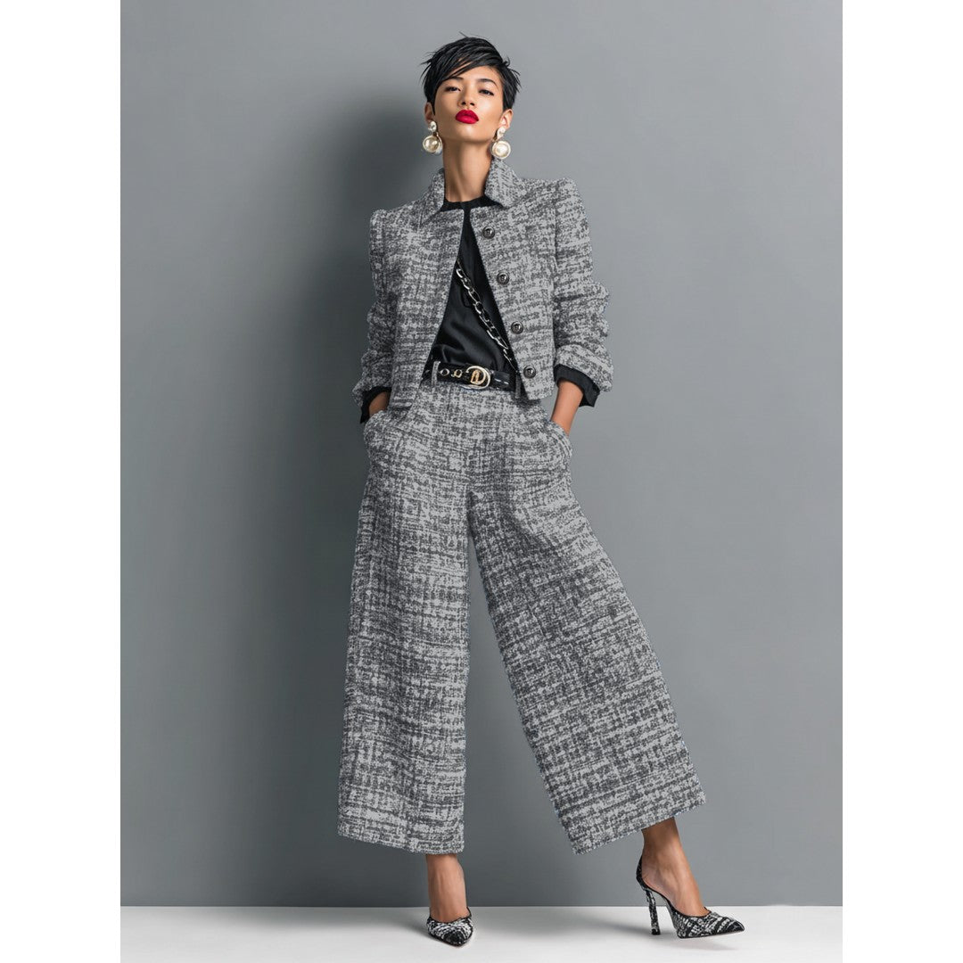 Woman wearing the Ramona women's wide-leg chic apparel, front view