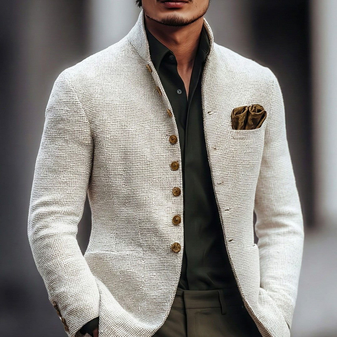 Man wearing the Reid men's cardigan, front view