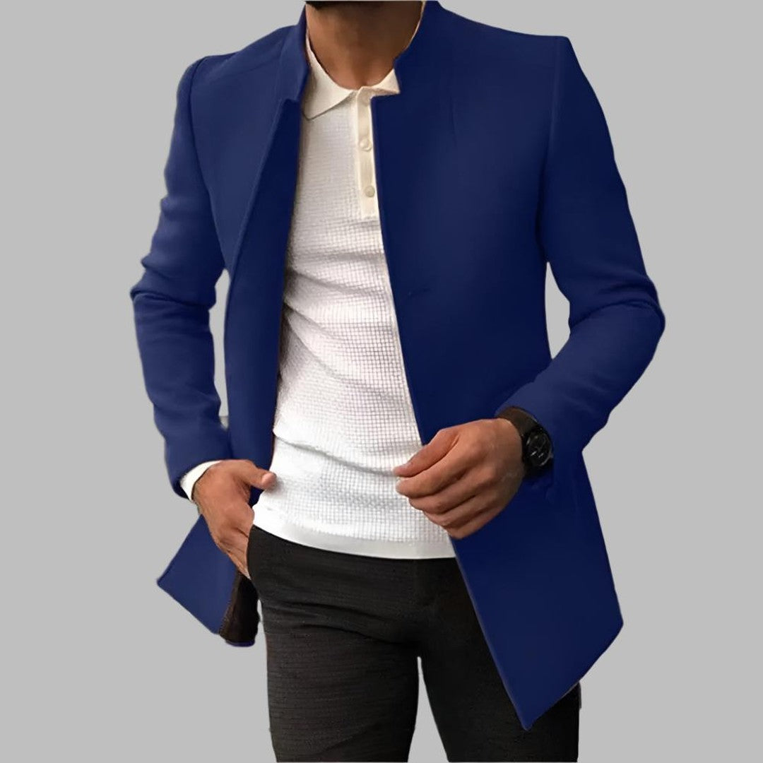 Man wearing the Remy men's elegant coat, back view