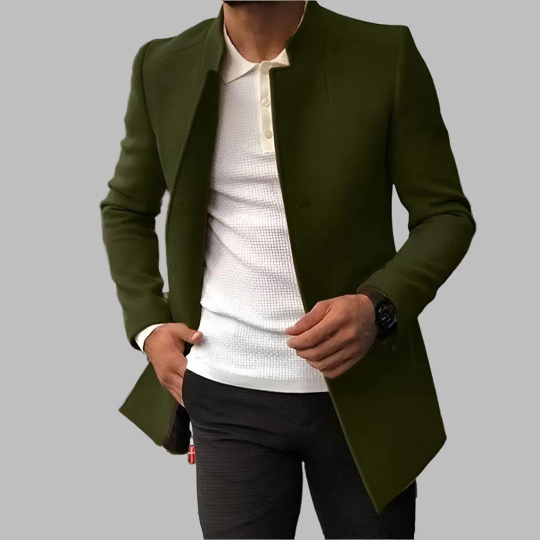 Man wearing the Remy men's elegant coat, front view