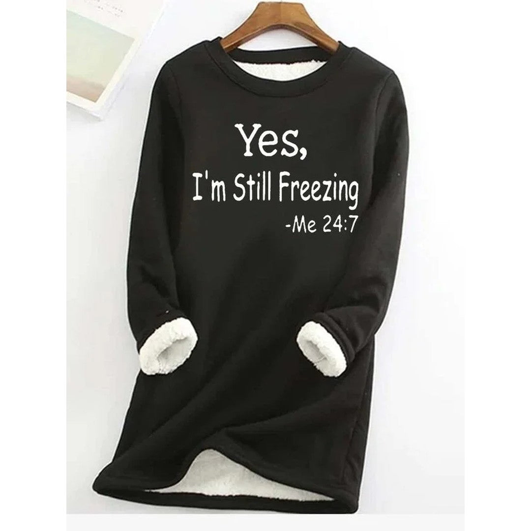 Woman wearing the Rhea women's fleece sweatshirt, back view