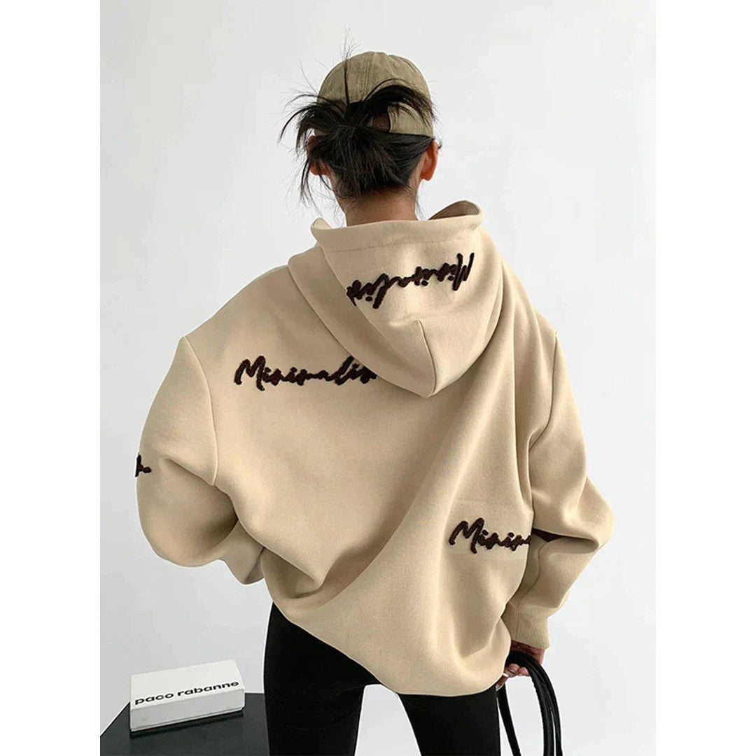 Woman wearing the Romilly women's hoodie, detail view