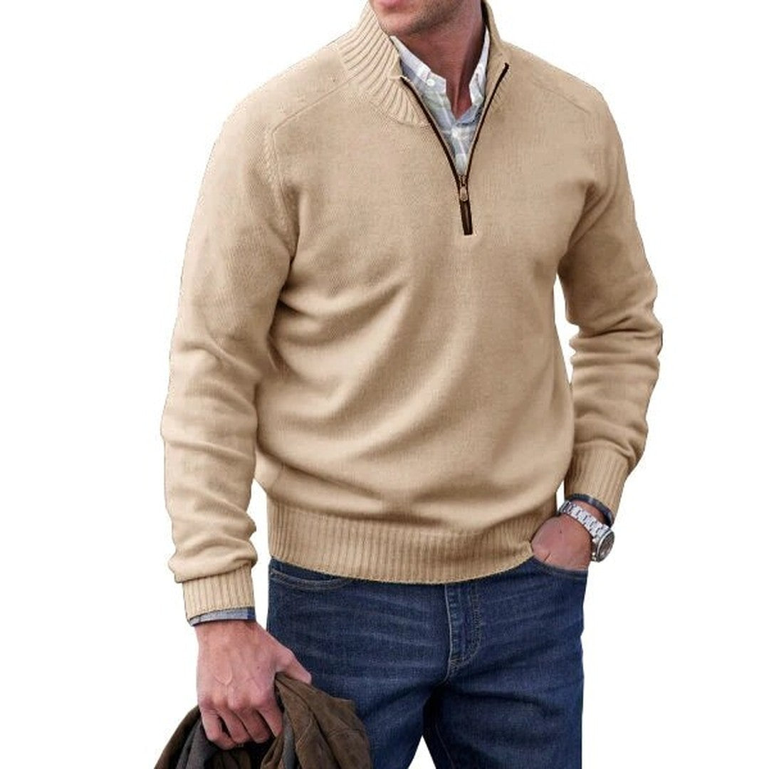 Man wearing the Ronan men's turtleneck cashmere sweater, flatlay view