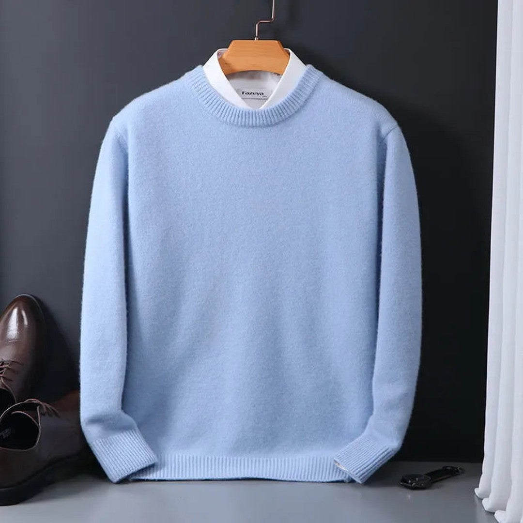 Woman wearing the Rosa women's knit sweater, detail view