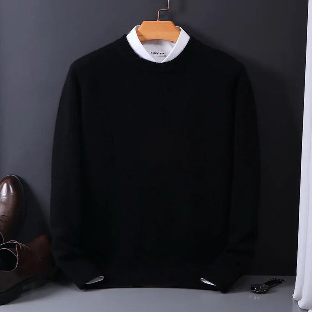 Woman wearing the Rosa women's knit sweater, front view