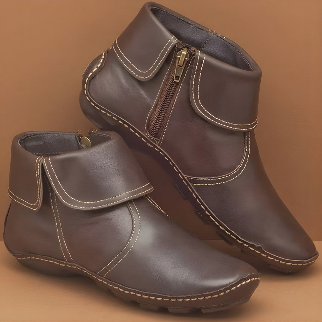 Woman wearing the Rosaline women's waterproof boots, side view