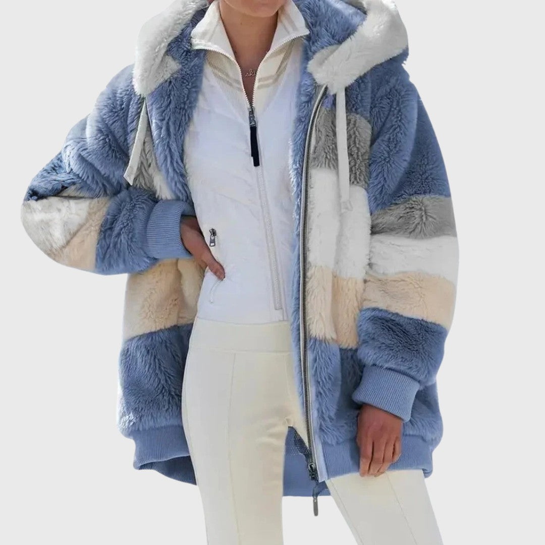 Woman wearing the Rosanna women's elegant jacket, back view