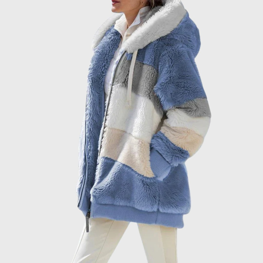 Woman wearing the Rosanna women's elegant jacket, front view