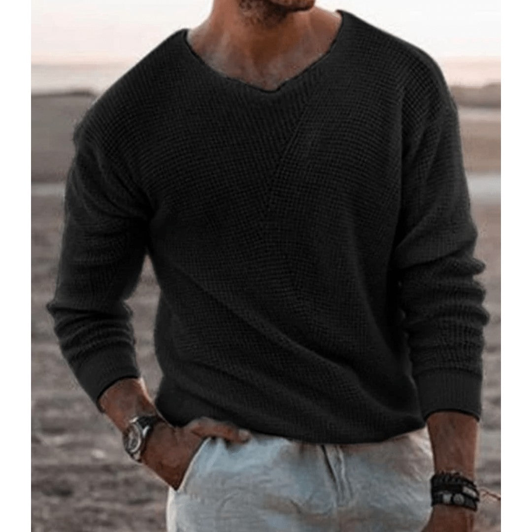 Man wearing the Roscoe men's elegant sweatshirt, back view