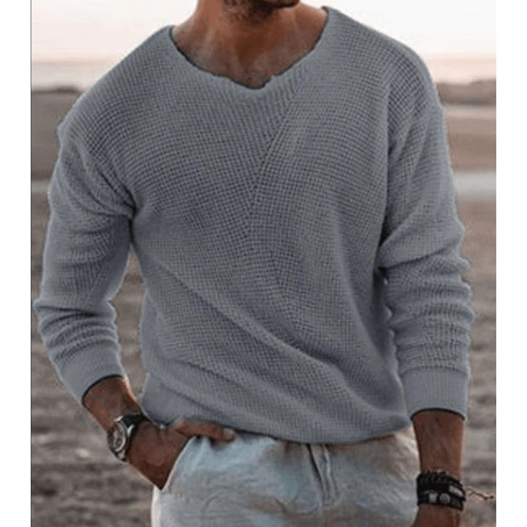 Man wearing the Roscoe men's elegant sweatshirt, side view