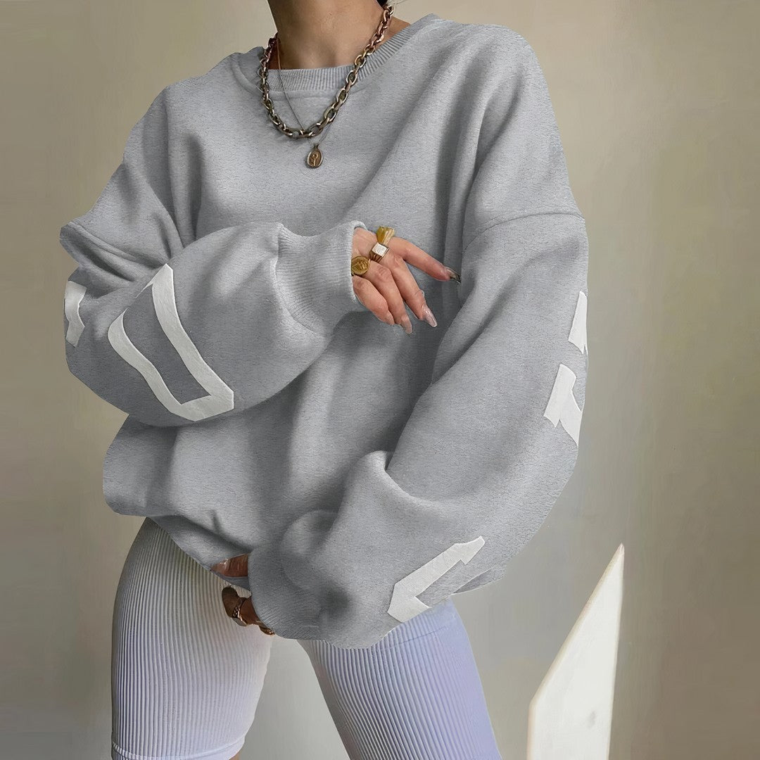 Woman wearing the Roxana women's crewneck long-sleeve sweatshirt, 10 view