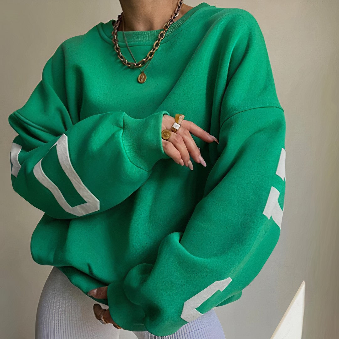 Woman wearing the Roxana women's crewneck long-sleeve sweatshirt, 8 view
