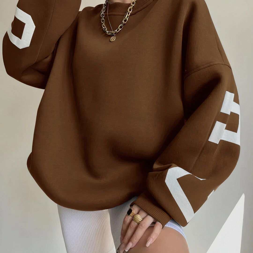 Woman wearing the Roxana women's crewneck long-sleeve sweatshirt, 9 view