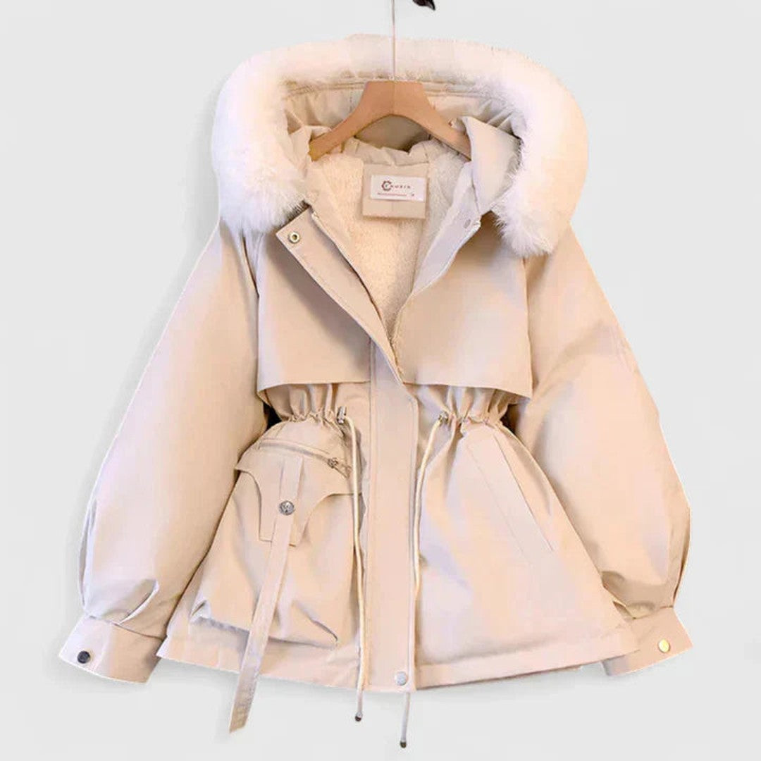 Woman wearing the Ruby women's elegant jacket, front view