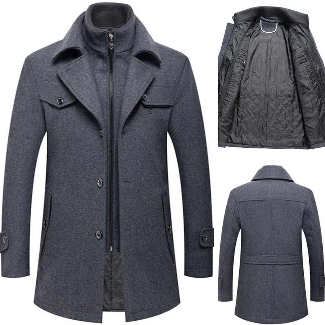 Man wearing the Rupert men's elegant coat, back view