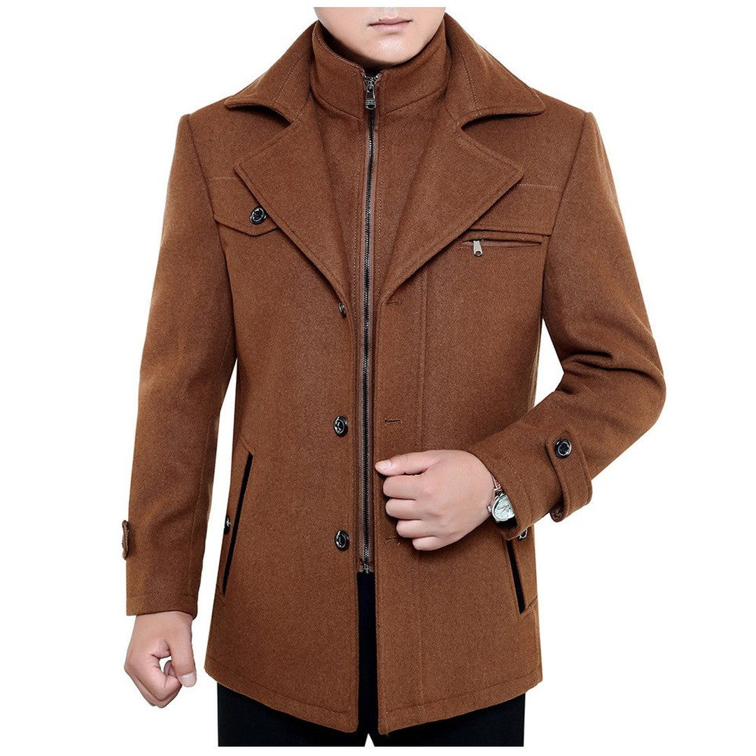 Man wearing the Rupert men's elegant coat, front view