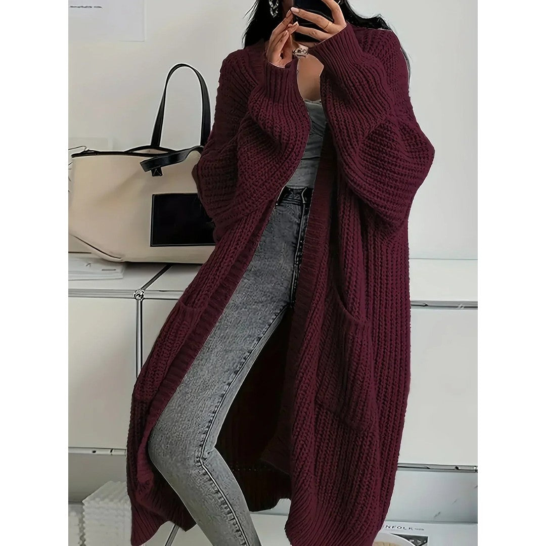 Woman wearing the Samantha women's oversized cardigan, model view