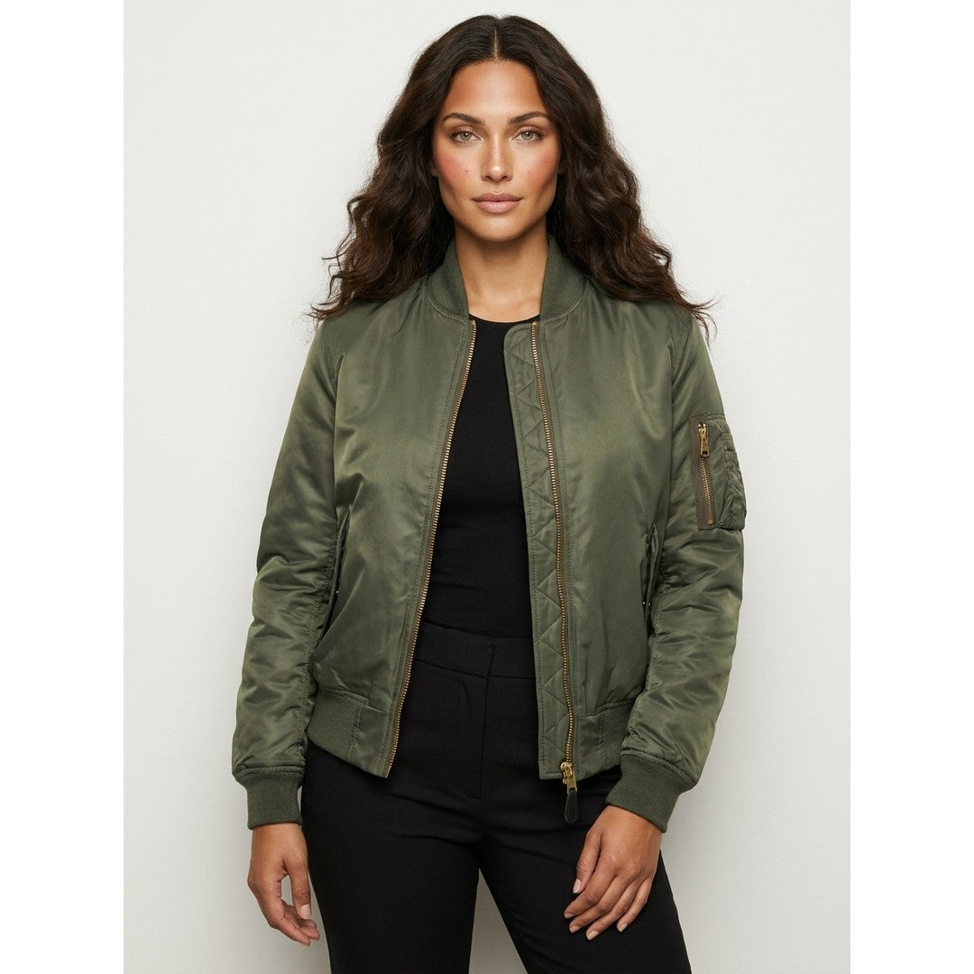 Woman wearing the Saoirse women's bomber jacket, 17 view