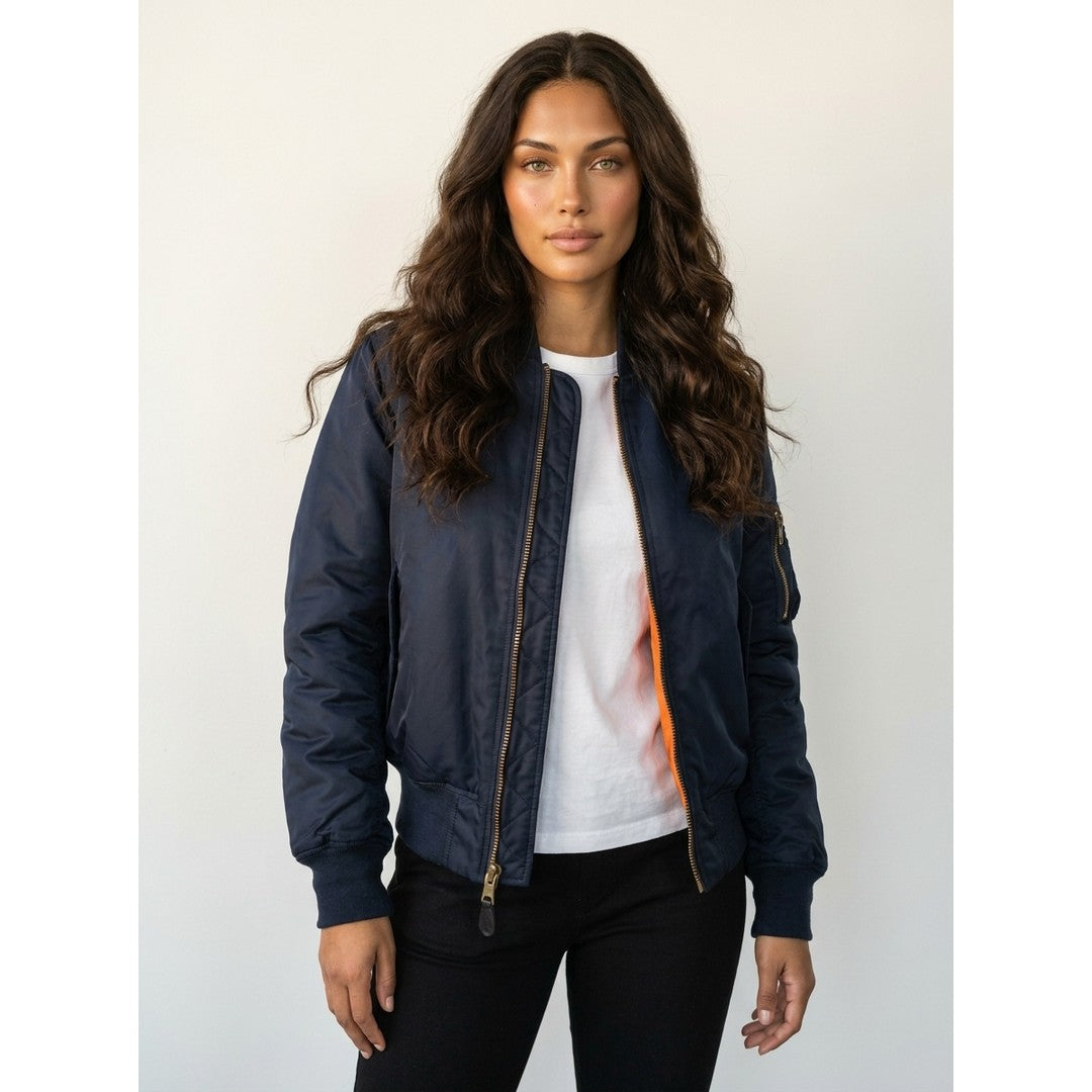 Woman wearing the Saoirse women's bomber jacket, 19 view