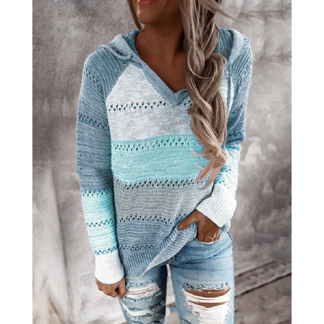 Woman wearing the Sasha women's hoodie, detail view