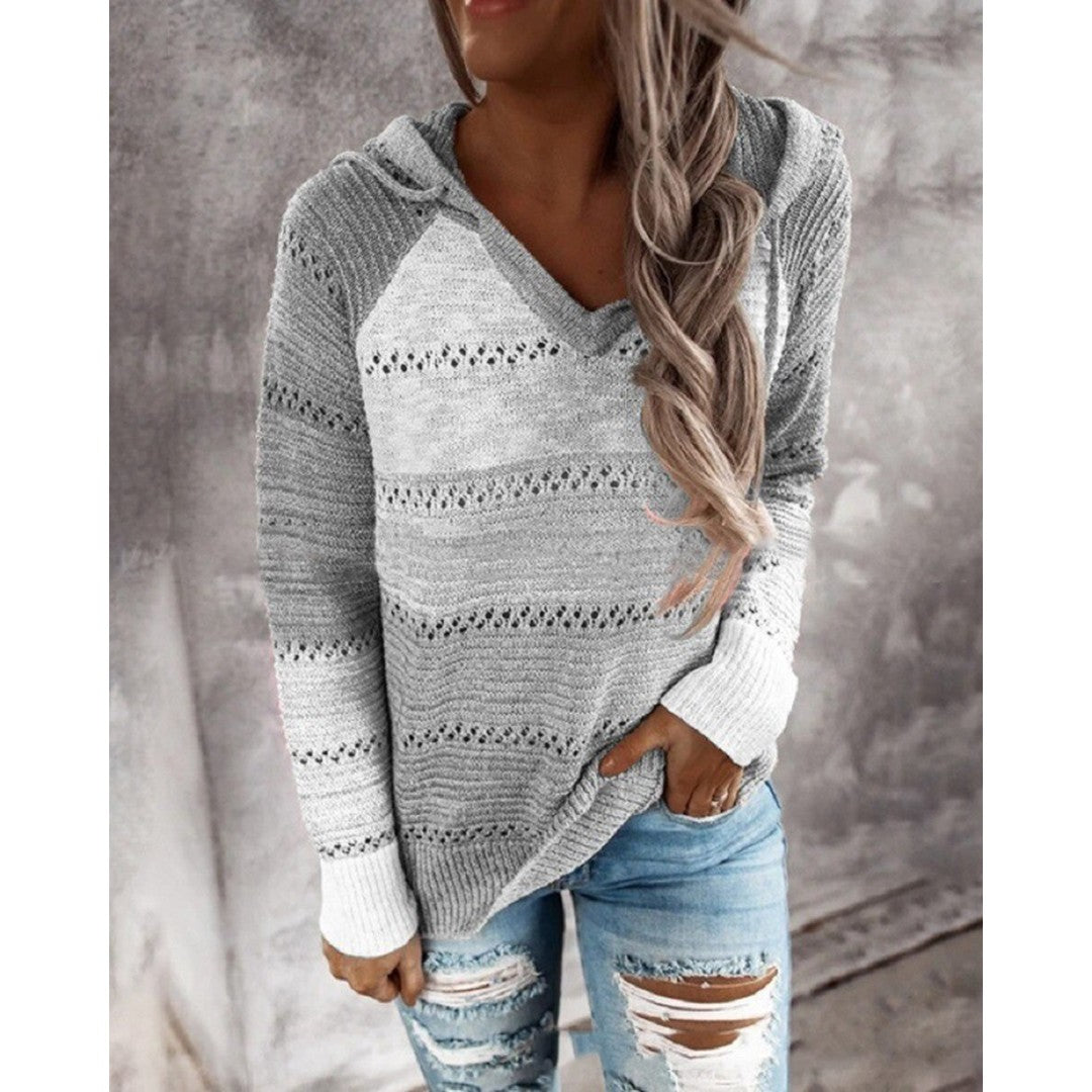 Woman wearing the Sasha women's hoodie, flatlay view