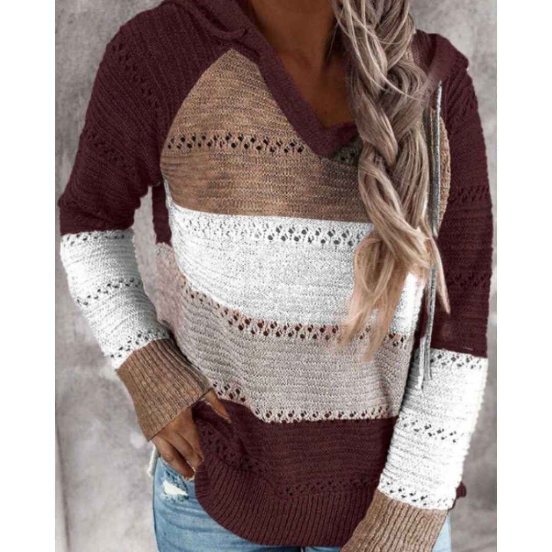 Woman wearing the Sasha women's hoodie, side view