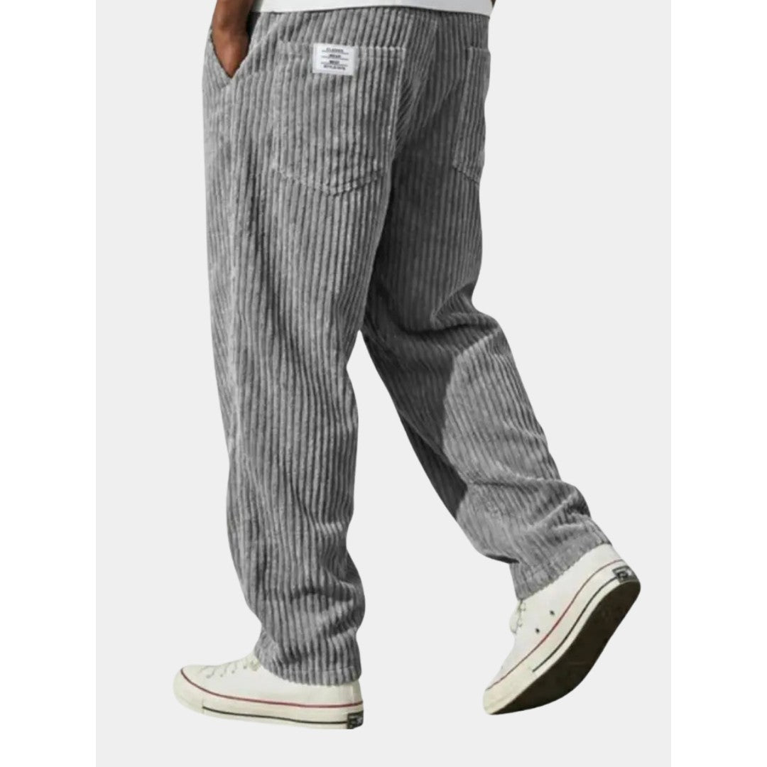 Man wearing the Sawyer men's relaxed corduroy drawstring pants, 11 view