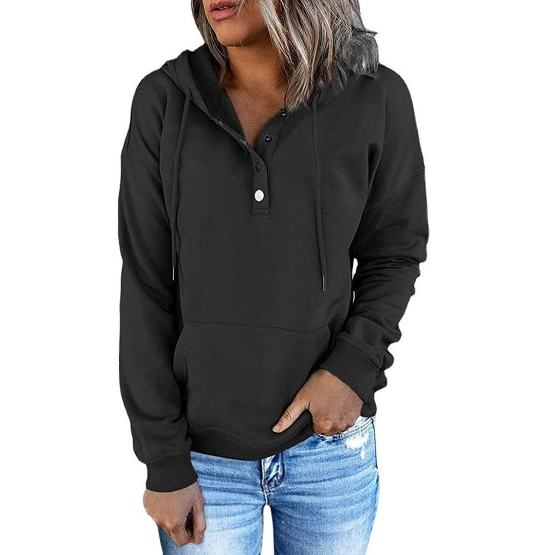 Woman wearing the Seraphina women's button-up hoodie, 7 view