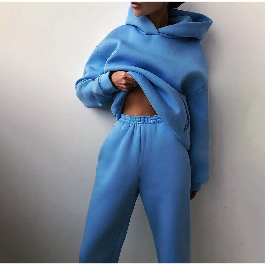 Woman wearing the Sienna women's wide-leg hooded sweatshirt, 10 view