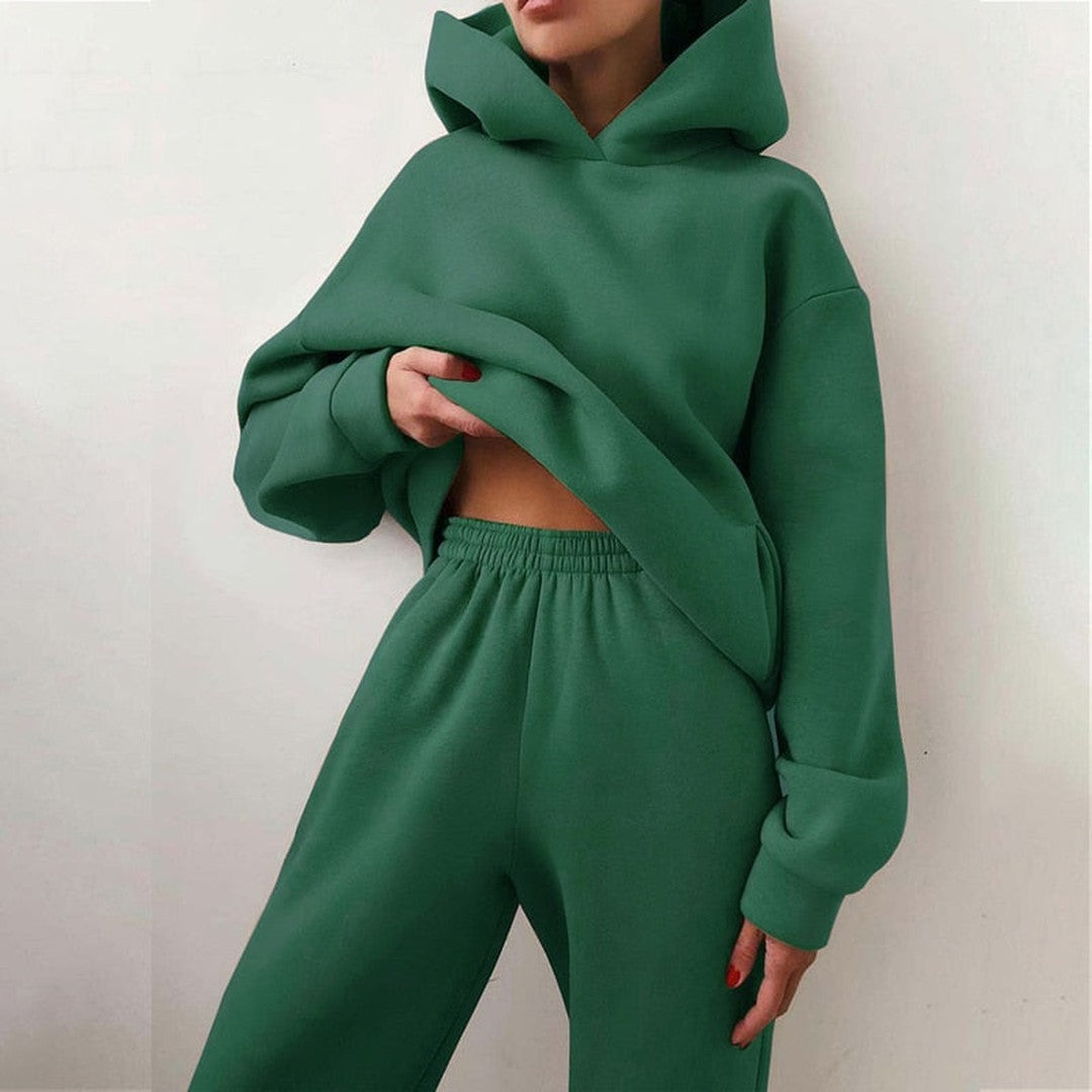 Woman wearing the Sienna women's wide-leg hooded sweatshirt, 14 view