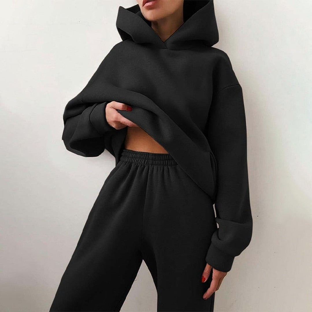 Woman wearing the Sienna women's wide-leg hooded sweatshirt, 7 view