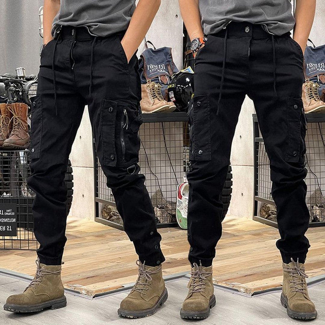 Man wearing the Silas men's pocket detail pants, side view