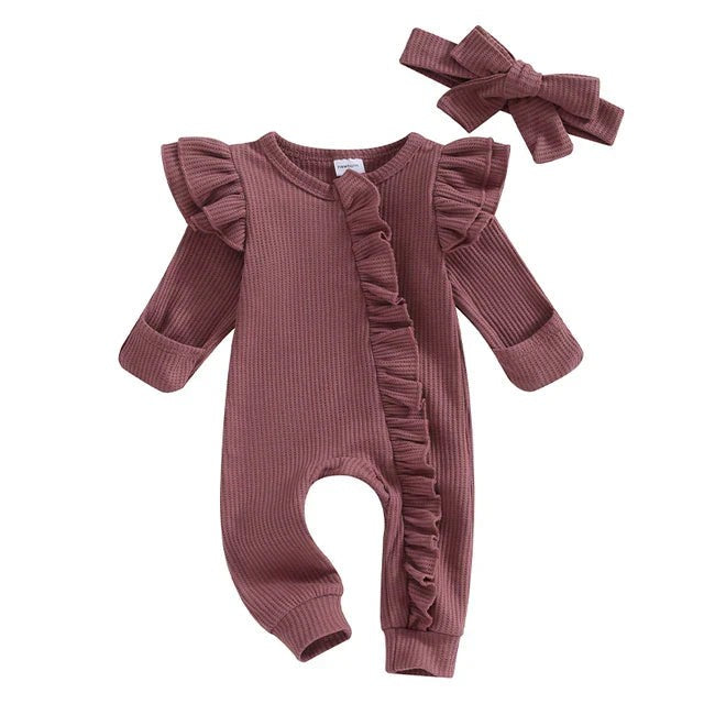 Ruffle baby romper with matching headband - product photo 1