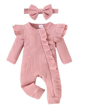 Ruffle baby romper with matching headband - product photo 2