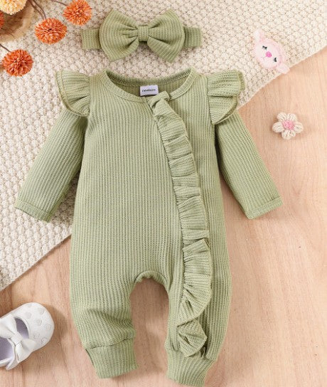 Ruffle baby romper with matching headband - product photo 3