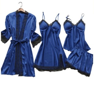Two-piece satin pajama set with lace trim - product photo 6
