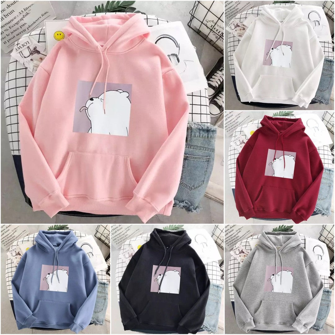 Woman wearing the Sonia women's casual hooded cotton sweater, back view