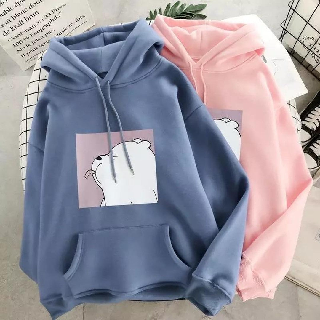 Woman wearing the Sonia women's casual hooded cotton sweater, front view