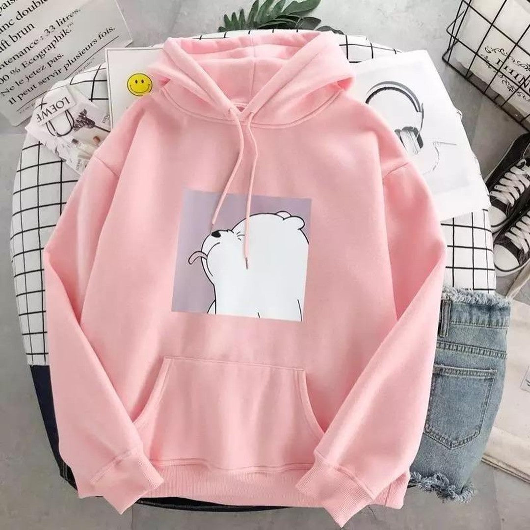 Woman wearing the Sonia women's casual hooded cotton sweater, model view