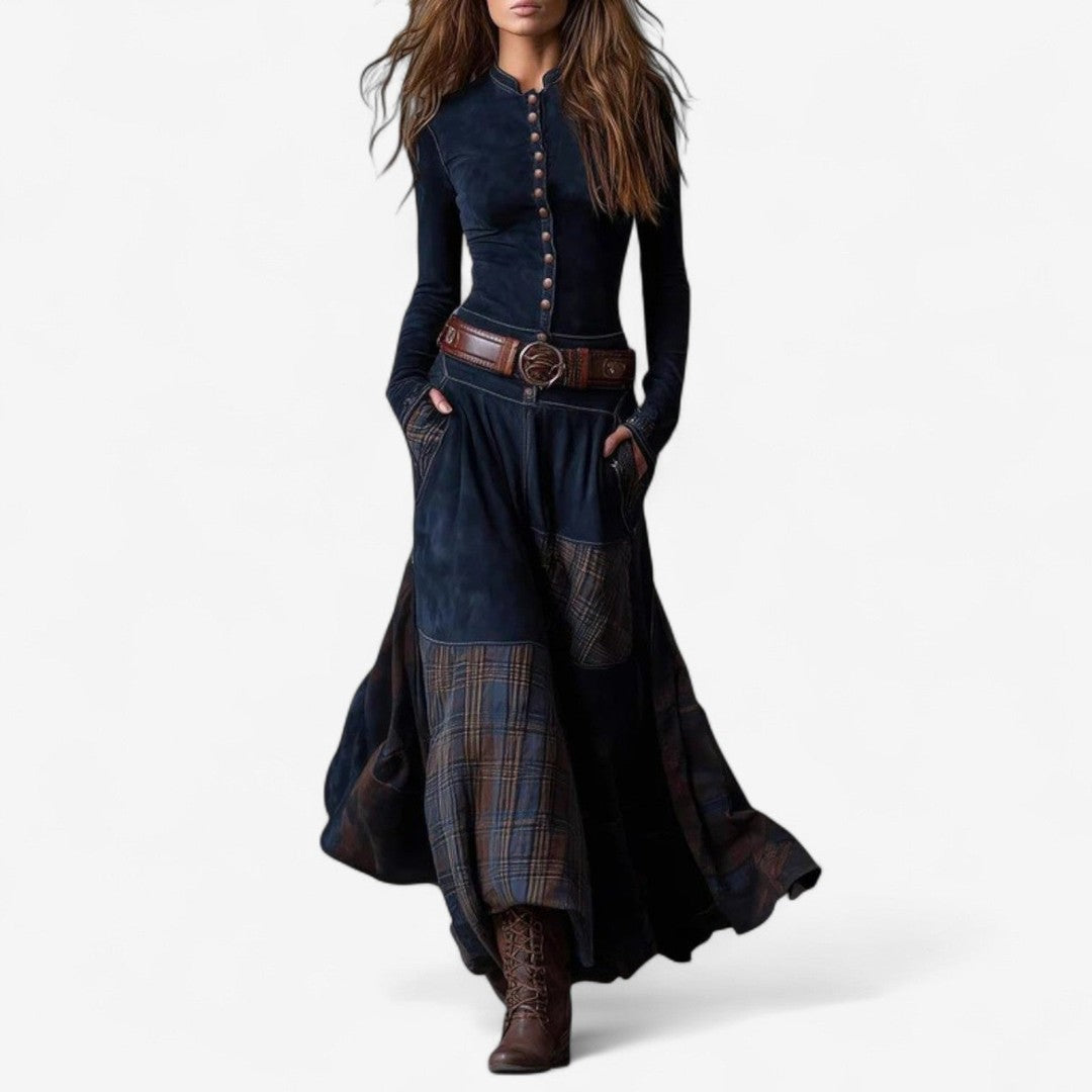 Woman wearing the Sorrel women's suede dress, front view