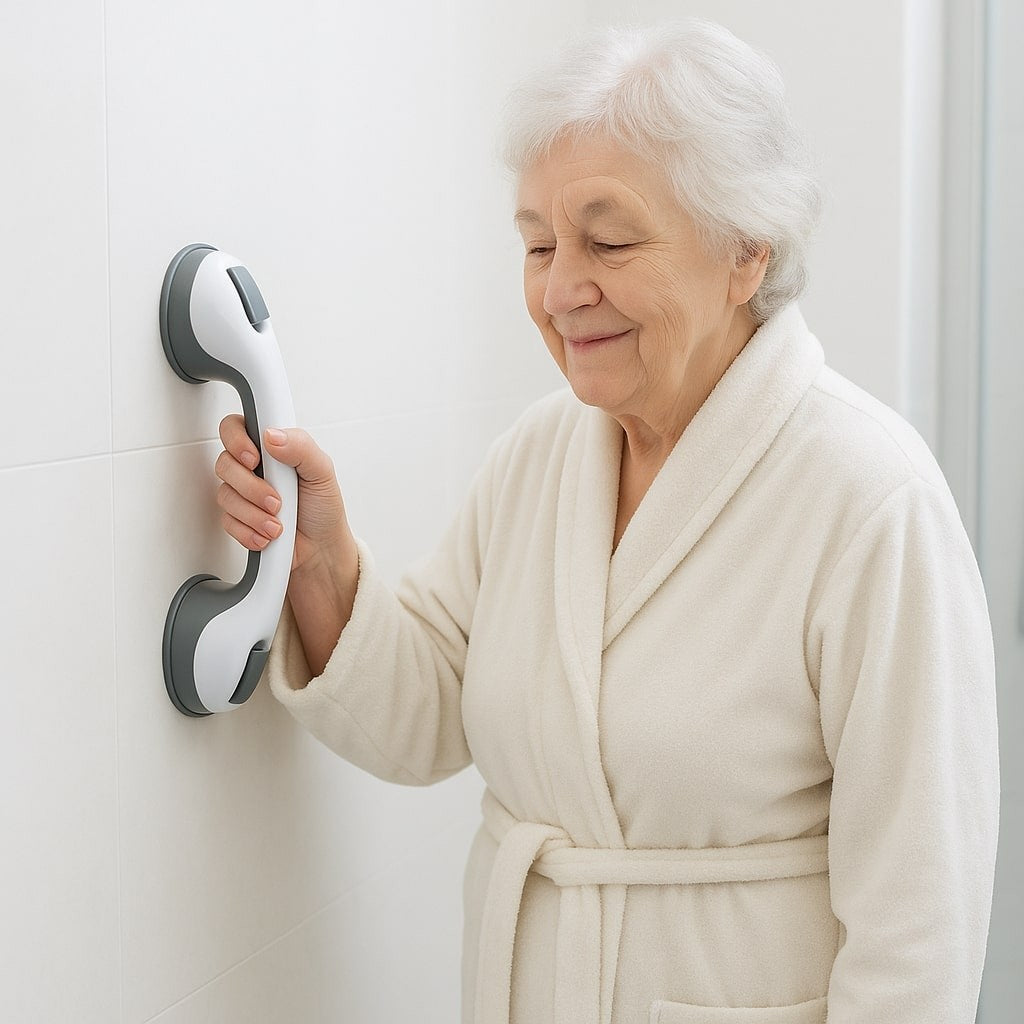 Suction-mounted bathroom grab handle - product photo 2