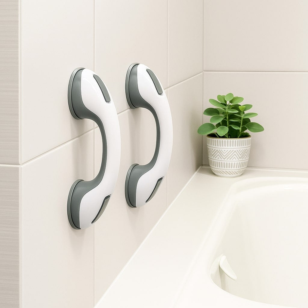 Suction-mounted bathroom grab handle - product photo 3