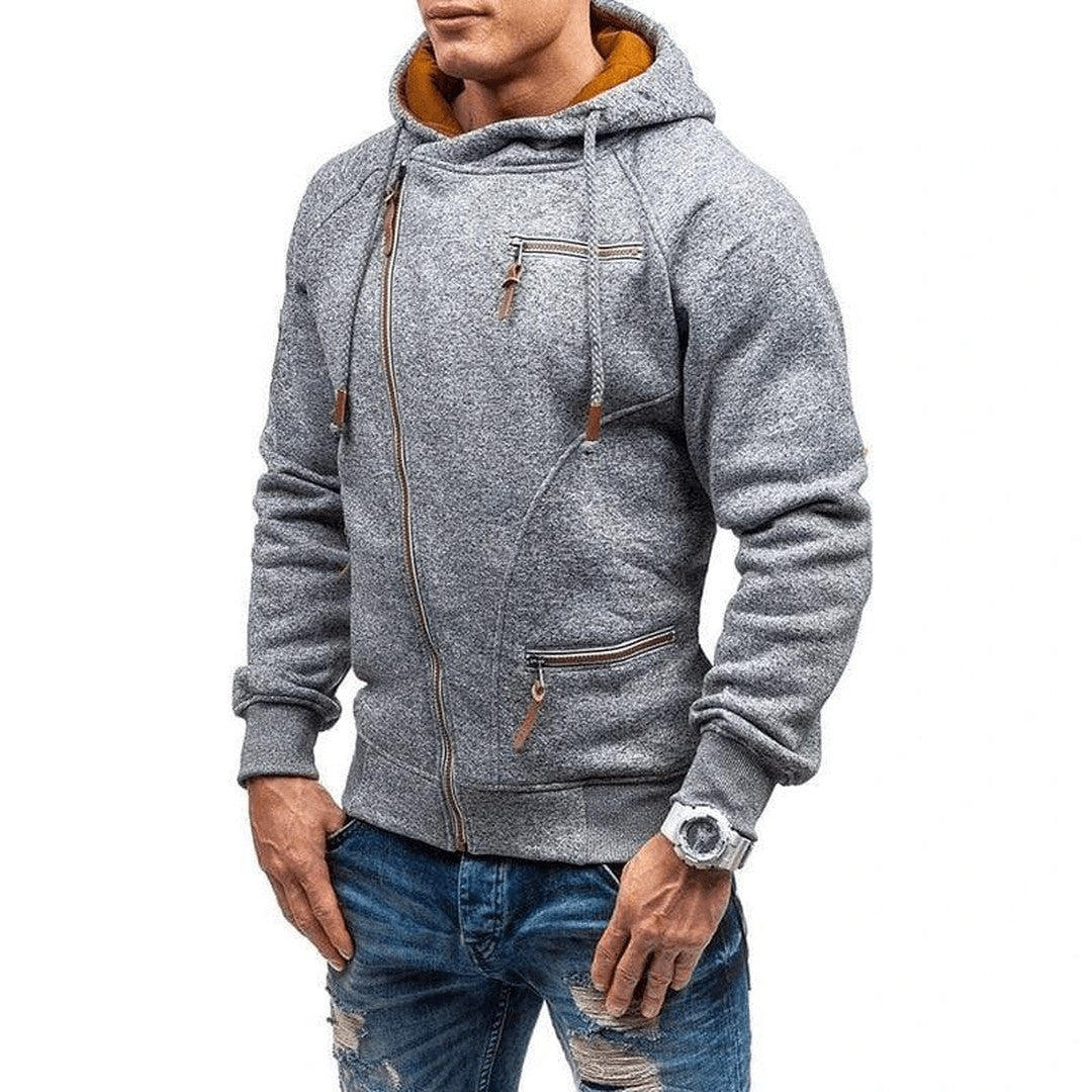 Man wearing the Stellan men's hoodie, back view
