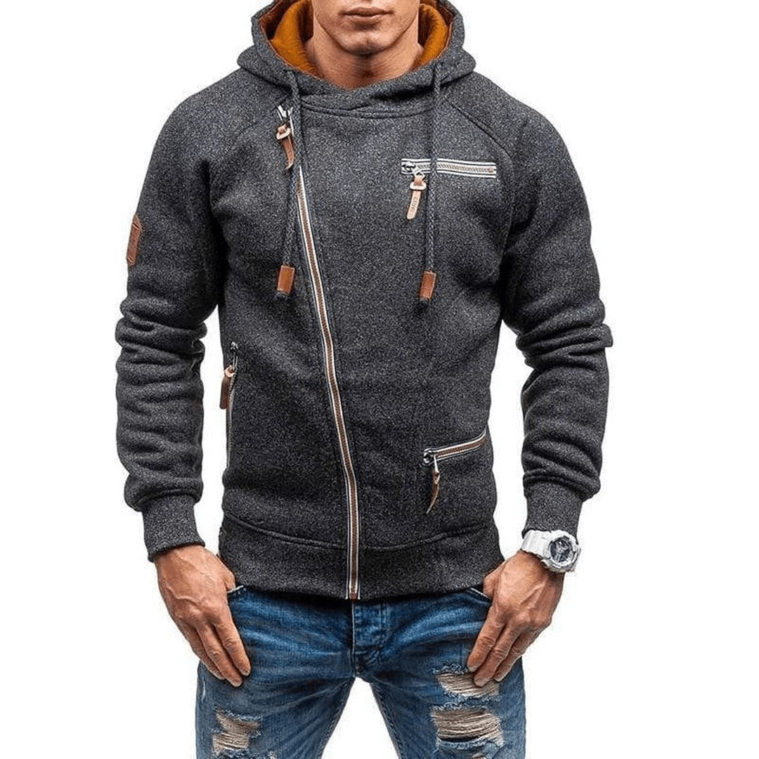 Man wearing the Stellan men's hoodie, side view