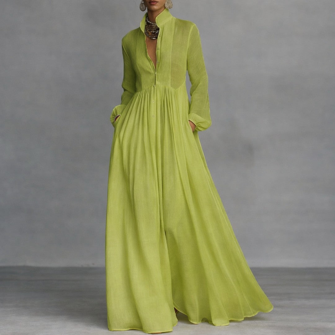 Woman wearing the Tamsin women's maxi elegant dress, front view