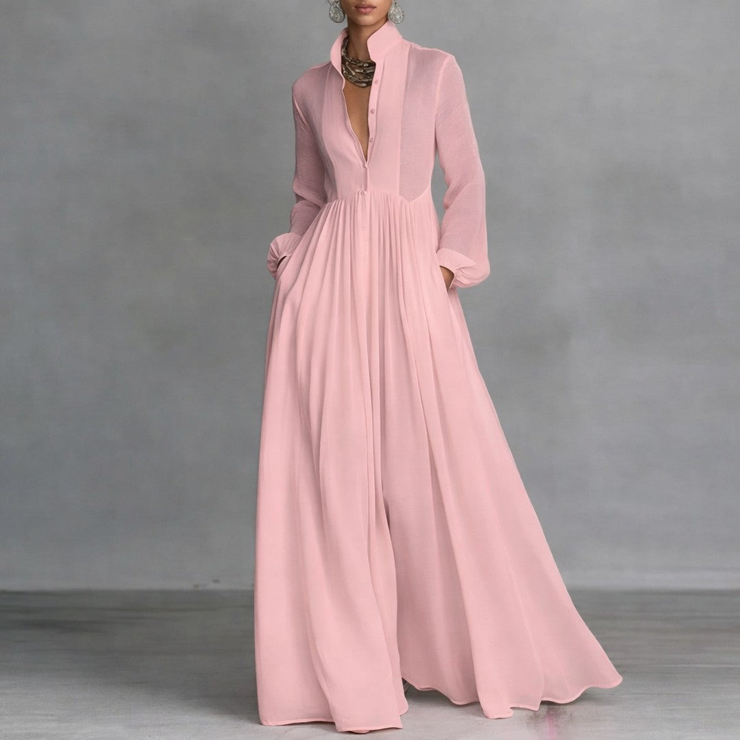 Woman wearing the Tamsin women's maxi elegant dress, model view