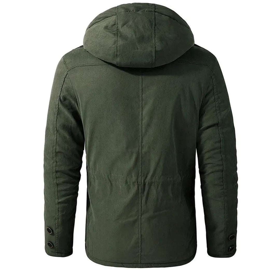 Man wearing the Tanner men's cotton jacket, back view