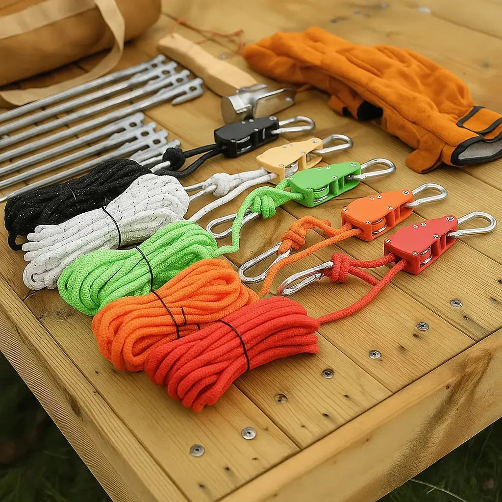 Reflective guy rope with pulley and steel carabiners - product photo 1