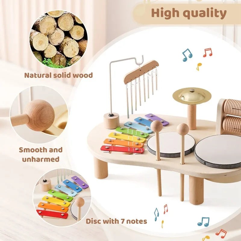 Wooden childrens percussion and xylophone station - product photo 5